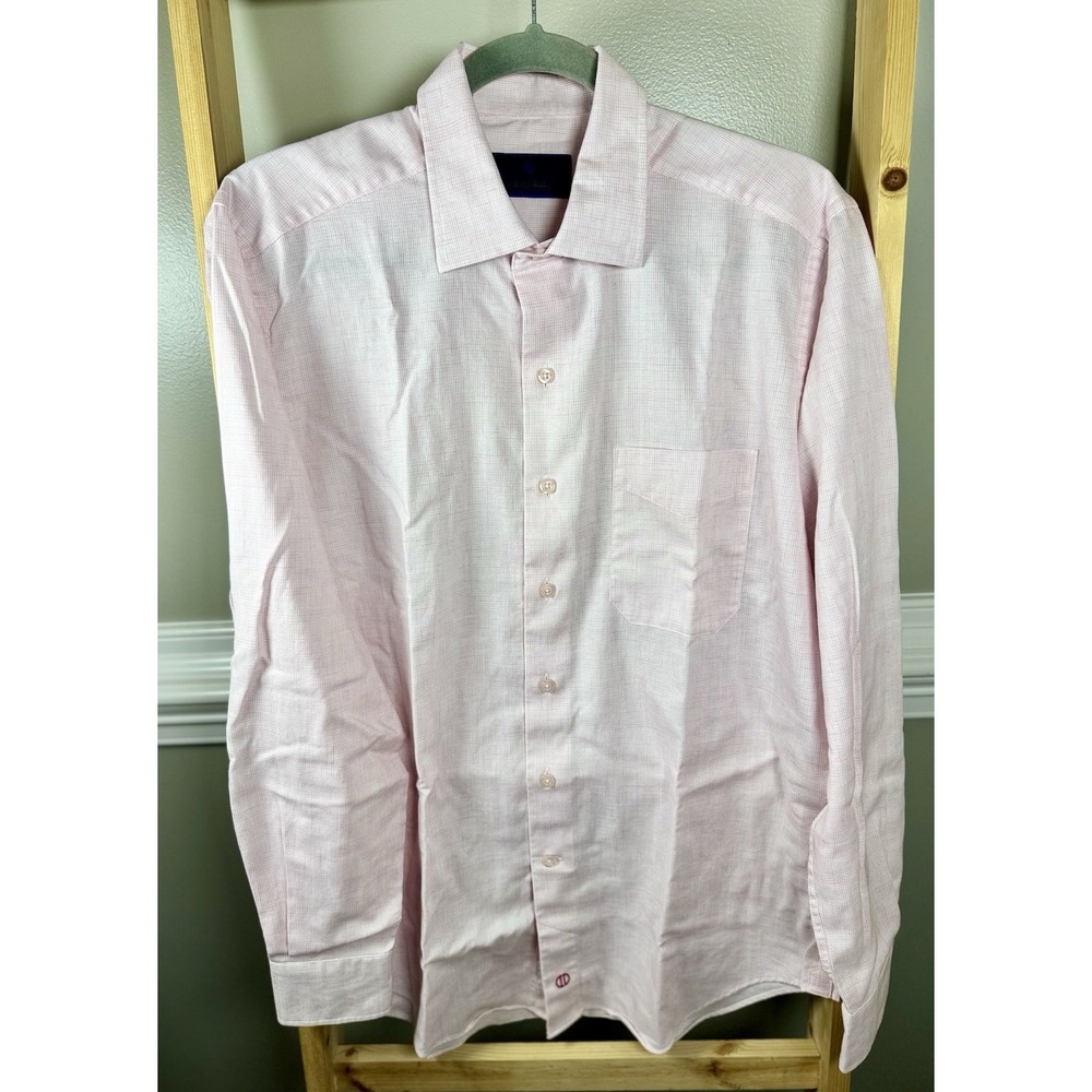 David Donahue 100% Cotton Button Down Pale Pink Long Sleeve Spring Easter L (B7) - Picture 2 of 8